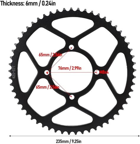 SIXRUN 420 57 Tooth Rear Drive Sprocket, Steel Alloy, 235mm Outer Diameter, for ATV Quad Pit Bike Motorcycle in Kuwait