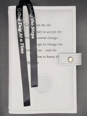 Culver Book Covers AA Double Book Cover for Regular Big Book and Twelve & Twelve in Misty White with Serenity Prayer and Medallion Holder in Kuwait