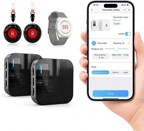 SanJie WiFi Caregiver Pager with Remote App Alerts & Family Sharing, IP55 Water-Resistant Call Button for Elderly at Home, Recovery Care & Night Care, 110dB Loud Alarm & 20 Chimes (Only 2.4GHz Wi-Fi) in Saudi Arabia