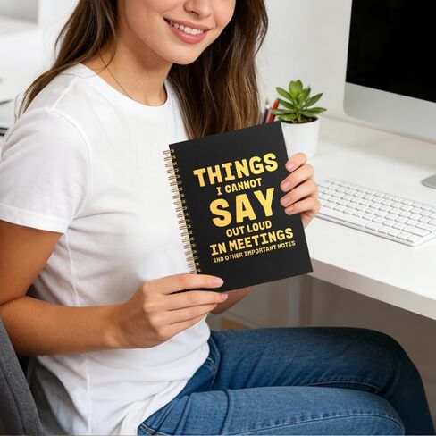 أشياء SRWNFOS التي لا أستطيع أن أقولها بصوت عالٍ في الاجتماعات دفتر ملاحظات حلزوني مبطن، مضحك 160 صفحة مسطرة دفاتر ملاحظات ذات غلاف فني للعمل، هدايا مكتب ساخرة لزملاء العمل، هدايا تقدير الموظف in Kuwait