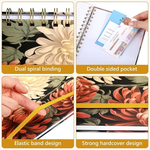Resurhang 6 Pack Spiral Notebook A5 Hardcover Lined Journal for Women with 2 Pockets Vintage Floral Spiral Journal College Ruled Notebooks 160 Pages & 80 Sheets for Work School Office(Vintage Floral) in Kuwait