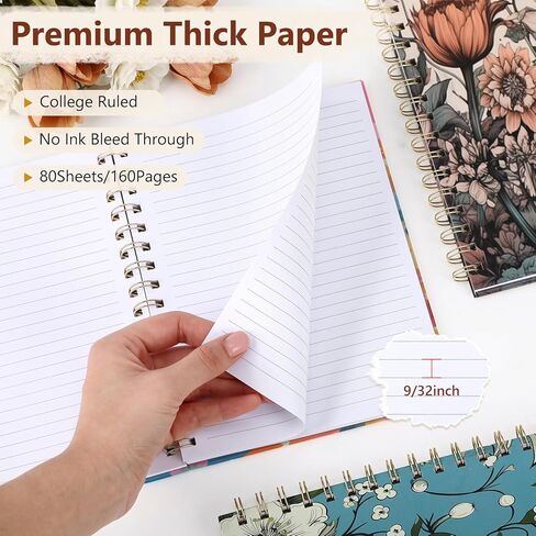 Resurhang 6 Pack Spiral Notebook A5 Hardcover Lined Journal for Women with 2 Pockets Vintage Floral Spiral Journal College Ruled Notebooks 160 Pages & 80 Sheets for Work School Office(Vintage Floral) in Kuwait