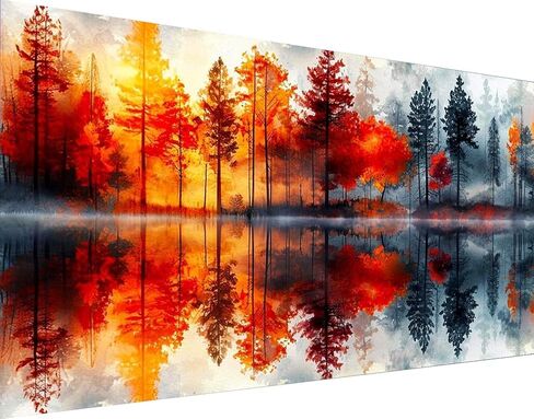 MOMDEDP 5D Lake & Forest Reflection Large Diamond Art Kit for Adults, 27.6x15.7 Inch Large Landscape Diamond Painting with Numbered Canvas, DIY Full Drill Gem Craft Kits, Serene Gift for Beginners in Kuwait