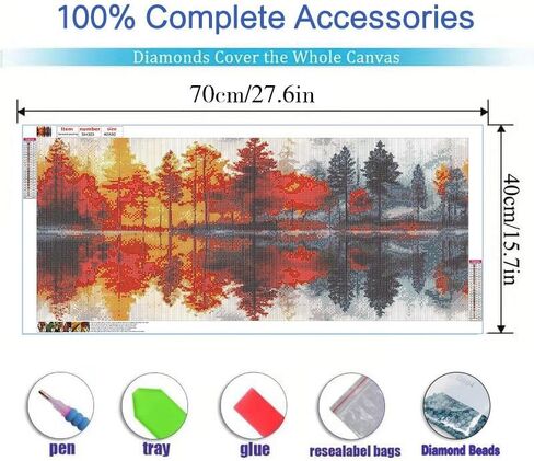MOMDEDP 5D Lake & Forest Reflection Large Diamond Art Kit for Adults, 27.6x15.7 Inch Large Landscape Diamond Painting with Numbered Canvas, DIY Full Drill Gem Craft Kits, Serene Gift for Beginners in Kuwait