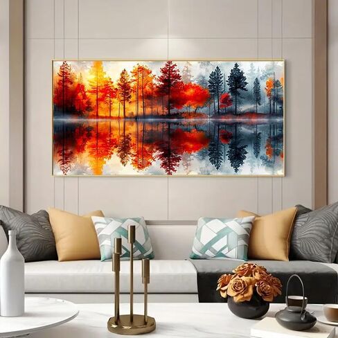 MOMDEDP 5D Lake & Forest Reflection Large Diamond Art Kit for Adults, 27.6x15.7 Inch Large Landscape Diamond Painting with Numbered Canvas, DIY Full Drill Gem Craft Kits, Serene Gift for Beginners in Kuwait