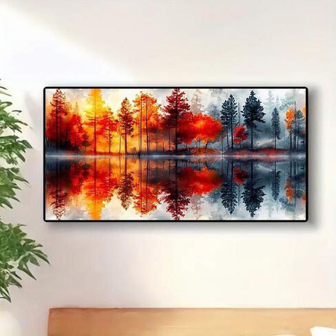 MOMDEDP 5D Lake & Forest Reflection Large Diamond Art Kit for Adults, 27.6x15.7 Inch Large Landscape Diamond Painting with Numbered Canvas, DIY Full Drill Gem Craft Kits, Serene Gift for Beginners in Kuwait