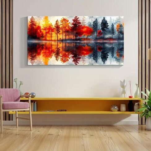 MOMDEDP 5D Lake & Forest Reflection Large Diamond Art Kit for Adults, 27.6x15.7 Inch Large Landscape Diamond Painting with Numbered Canvas, DIY Full Drill Gem Craft Kits, Serene Gift for Beginners in Kuwait