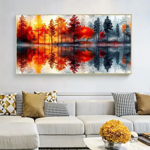 MOMDEDP 5D Lake & Forest Reflection Large Diamond Art Kit for Adults, 27.6x15.7 Inch Large Landscape Diamond Painting with Numbered Canvas, DIY Full Drill Gem Craft Kits, Serene Gift for Beginners in Kuwait