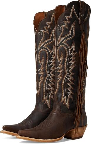 Dan Post Boots Womens Prairie Dancer Fringe Zippered Snip Toe Casual Boots Over the Knee Low Heel 1-2" - Brown in Saudi Arabia