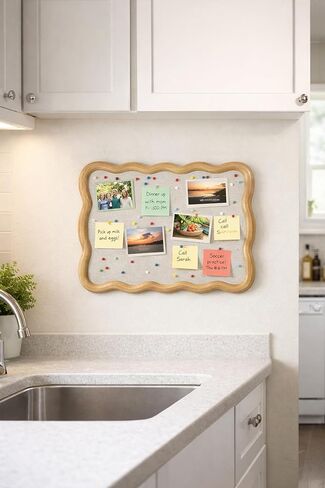 Wavy Linen Cork Memo Board, 17.7" x 23.6", Wood Frame, Decorative Pin Display Bulletin Boards for Walls, Home Office Kitchen (Natural) in Saudi Arabia