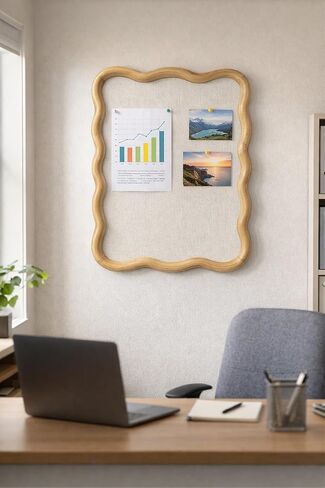 Wavy Linen Cork Memo Board, 17.7" x 23.6", Wood Frame, Decorative Pin Display Bulletin Boards for Walls, Home Office Kitchen (Natural) in Saudi Arabia