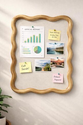 Wavy Linen Cork Memo Board, 17.7" x 23.6", Wood Frame, Decorative Pin Display Bulletin Boards for Walls, Home Office Kitchen (Natural) in Saudi Arabia