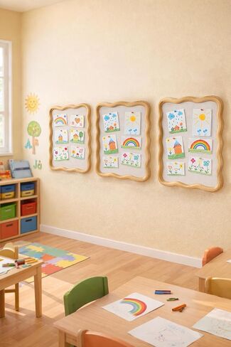 Wavy Linen Cork Memo Board, 17.7" x 23.6", Wood Frame, Decorative Pin Display Bulletin Boards for Walls, Home Office Kitchen (Natural) in Saudi Arabia