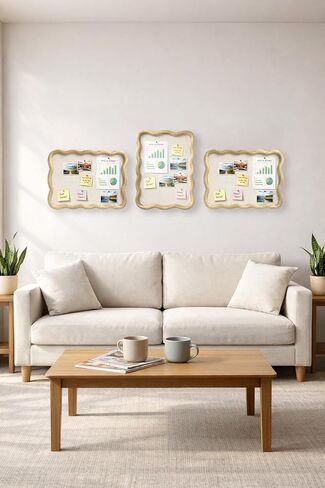 Wavy Linen Cork Memo Board, 17.7" x 23.6", Wood Frame, Decorative Pin Display Bulletin Boards for Walls, Home Office Kitchen (Natural) in Saudi Arabia