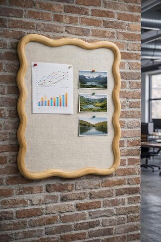 Wavy Linen Cork Memo Board, 17.7" x 23.6", Wood Frame, Decorative Pin Display Bulletin Boards for Walls, Home Office Kitchen (Natural) in Saudi Arabia