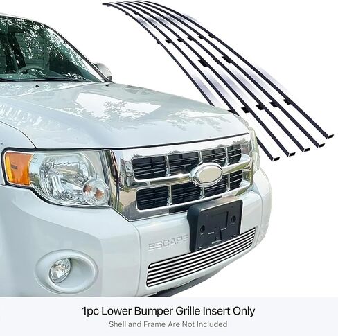 APS Compatible with Ford Escape 2008-2012 Lower Bumper Stainless Steel Chrome Polished 8x6 Horizontal Billet Front Grill Grille Insert F65784S in Kuwait