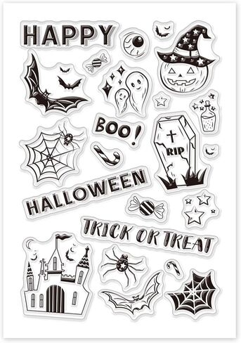 1 Sheet PVC Plastic Clear Stamps, Halloween Themed Silicone Stamp, Ghost Pumpkin Castle Pattern Clear Stamp for DIY Scrapbooking Photo Album Decorative Cards Making, 6.3x4.33x0.12inch in Kuwait