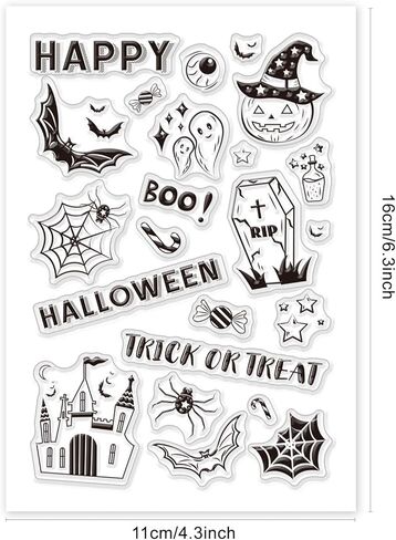 1 Sheet PVC Plastic Clear Stamps, Halloween Themed Silicone Stamp, Ghost Pumpkin Castle Pattern Clear Stamp for DIY Scrapbooking Photo Album Decorative Cards Making, 6.3x4.33x0.12inch in Kuwait