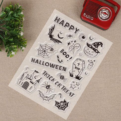 1 Sheet PVC Plastic Clear Stamps, Halloween Themed Silicone Stamp, Ghost Pumpkin Castle Pattern Clear Stamp for DIY Scrapbooking Photo Album Decorative Cards Making, 6.3x4.33x0.12inch in Kuwait