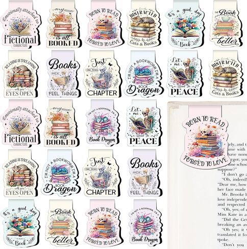Funny Bookish Magnetic Bookmarks - 24 Pcs Read Books Flowers Magnet Book Marks Bulk Page Markers Clips for Reading Women Kids Lovers Students Teachers School Office Supplies Birthday Gifts in Kuwait