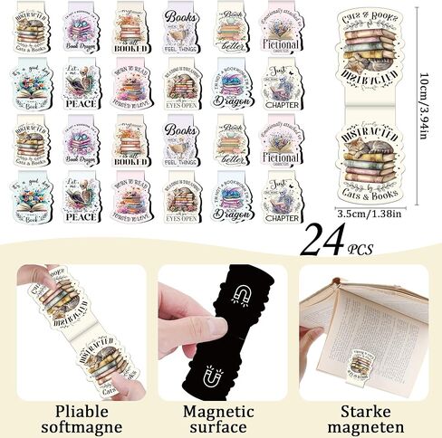 Funny Bookish Magnetic Bookmarks - 24 Pcs Read Books Flowers Magnet Book Marks Bulk Page Markers Clips for Reading Women Kids Lovers Students Teachers School Office Supplies Birthday Gifts in Kuwait