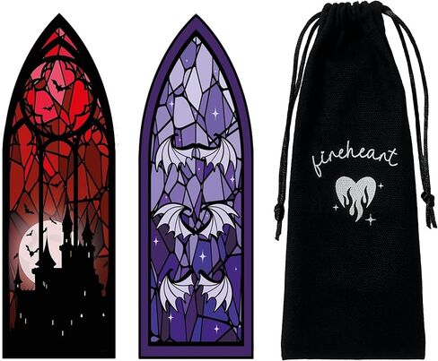 Stained Glass Style Acrylic Bookmarks Set of 2 Fantasy Inspired Transparent Bookmarks Featuring Blood Moon Castle and Shadowwing Designs in Saudi Arabia