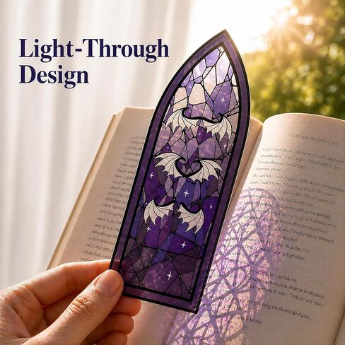 Stained Glass Style Acrylic Bookmarks Set of 2 Fantasy Inspired Transparent Bookmarks Featuring Blood Moon Castle and Shadowwing Designs in Saudi Arabia