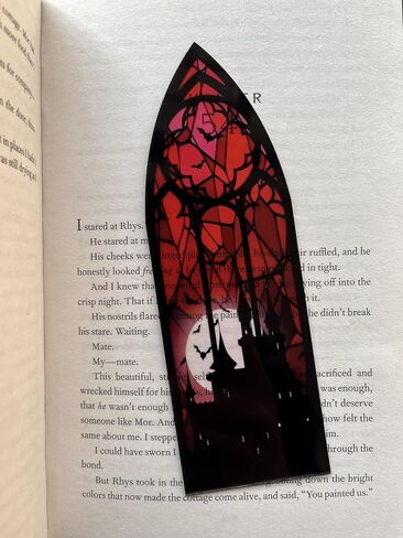 Stained Glass Style Acrylic Bookmarks Set of 2 Fantasy Inspired Transparent Bookmarks Featuring Blood Moon Castle and Shadowwing Designs in Saudi Arabia