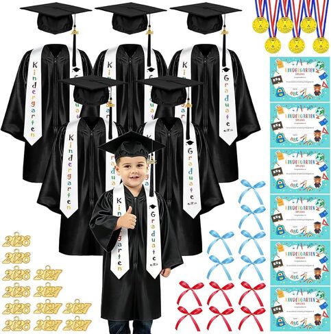 Unisex Shiny Kindergarten Graduation Cap and Gown Set with Tassel, Stole and 2026 & 2027 Charm, for Kindergarten Graduation Boys and Kids Preschool (Pink-1Set, 27) in Saudi Arabia