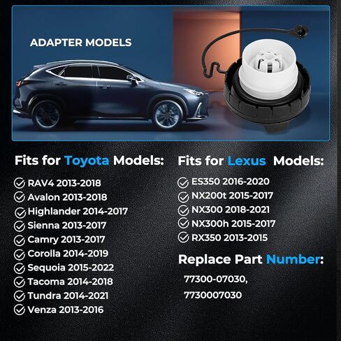 77300-07030 مجموعة غطاء الوقود لغطاء الغاز تناسب تويوتا كامري 2013-2017 RAV4 كورولا تاكوما تندرا سيينا هايلاندر سيكويا فينزا أفالون، استبدال غطاء الغاز لكزس RX350 NX200t NX300 NX300h ES350 in Kuwait