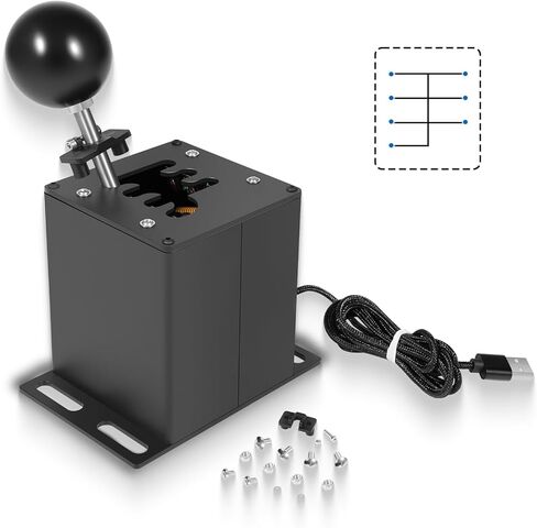 PC USB Sim Racing Shifter 6+R H Gear Shifter متوافق مع عجلة القيادة Logitech G29 G27 G25 G920 T300RS/GT، لجهاز الكمبيوتر الذي يعمل بنظام Windows، قم بتوصيله مباشرة بالكمبيوتر، لوحة علوية معدنية، مقبض أثقل in Kuwait