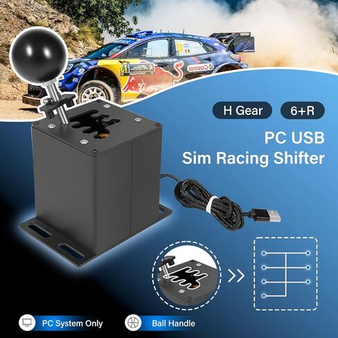 PC USB Sim Racing Shifter 6+R H Gear Shifter متوافق مع عجلة القيادة Logitech G29 G27 G25 G920 T300RS/GT، لجهاز الكمبيوتر الذي يعمل بنظام Windows، قم بتوصيله مباشرة بالكمبيوتر، لوحة علوية معدنية، مقبض أثقل in Kuwait