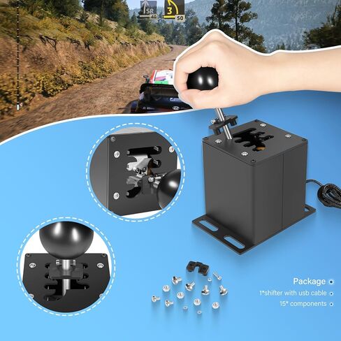 PC USB Sim Racing Shifter 6+R H Gear Shifter متوافق مع عجلة القيادة Logitech G29 G27 G25 G920 T300RS/GT، لجهاز الكمبيوتر الذي يعمل بنظام Windows، قم بتوصيله مباشرة بالكمبيوتر، لوحة علوية معدنية، مقبض أثقل in Kuwait