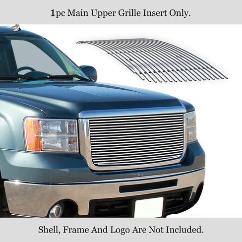 APS متوافق مع GMC Sierra 2500HD 3500HD 2007-2010 الجزء العلوي الرئيسي من الفولاذ المقاوم للصدأ الكروم 8x6 شبكة أمامية من البليت S18-C22566G in Kuwait