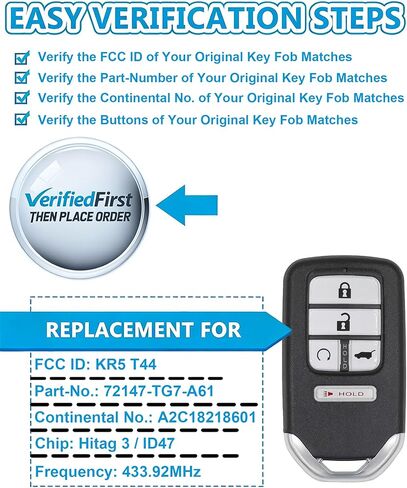 Smart Key Fob for Honda Pilot 2019-2022, Alliskeys Proximity Key Fob Replacement for Honda Passport 2019-2022 KR5V44 KR5T44 72147-TG7-A61 A3C0486420000 in Kuwait