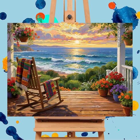 tigdtiu Landscape Paint by Numbers Kit for Adults Beginners, Beach Adult Paint by Number Kits on Canvas, DIY Acrylic Oil Easy Painting by Numbers for Home Wall Decor 16X20 inch in Saudi Arabia