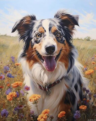 AUKVLZS Adults' Paint by Number, Australian Shepherd, DIY Easy Acrylic Paint by Numbers Arts and Crafts, 40x50cm, Without Frame in Kuwait