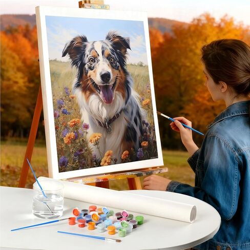 AUKVLZS Adults' Paint by Number, Australian Shepherd, DIY Easy Acrylic Paint by Numbers Arts and Crafts, 40x50cm, Without Frame in Kuwait