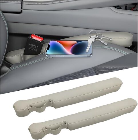 2 PCS Leather Car Seat Gap Filler, No-Drop Seat Guard Crevice Plug Blocker with Securing Strap, Universal Vehicle Gap Catcher Stop Things from Dropping, Car Accessories (Light Gray) in Kuwait
