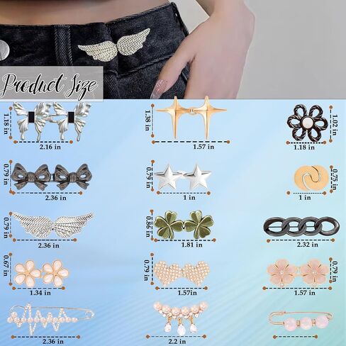 15 Set Pant Waist Tightener, Adjustable Pant Clips Waist Tightener Buttons Pins for Loose Jeans Waist Tightener for Pants Women in Saudi Arabia