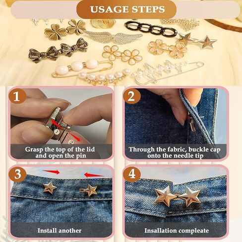 15 Set Pant Waist Tightener, Adjustable Pant Clips Waist Tightener Buttons Pins for Loose Jeans Waist Tightener for Pants Women in Saudi Arabia
