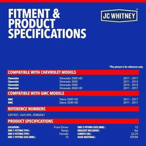 JC Whitney JFBAJCWBHH00066 خرطوم هيدروليكي للفرامل الأمامية اليسرى - متوافق مع شيفروليه سيلفرادو 3500 11-13&15، سيلفرادو 2500/3500 HD 11-17، جي إم سي سييرا 2500/3500 HD 11-17 in Kuwait
