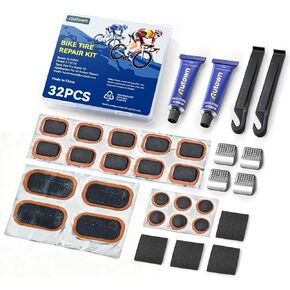 AUTOWN Bike Tire Repair Kit, 32PCS Bicycle Inner Tube Patch Kit with Patches, Tire Levers, Rubber Repair Sealants and Portable Case for Bikes, Motorcycles & Inflatable Tubes in Kuwait