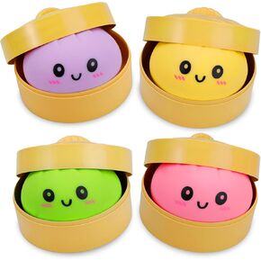 4 Pack Dumpling Squishy Stress Balls, Stress Relief Toys for Adults Boys Girls, Steamer Basket Design and Squeezable Bun with Cute Smile Face, Sensory Fidget Toys for Kids Party Favors Gifts in Saudi Arabia