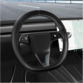 Nappa Leather Steering Wheel Cover - for Tesla Model 3/Y 2016-2025 Juniper/Highland - Breathable Non-Slip Model 3/Y Steering Wheel Protector - Enhance Driving Experience in Saudi Arabia