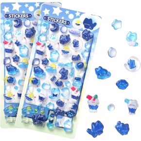 Psiriol 2Pcs 3D Cartoon Thick Puffy Stickers, Cute Blue Kitten Animal Theme Soft Stickers, Kawaii Mini Puffy 3D Reusable Tiny Patch for Scrapbooks Planner Journals Laptops Phone Case Decoration in Saudi Arabia