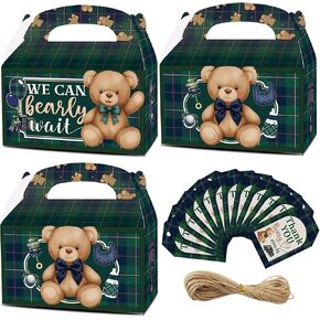 READIGO 12PCS Vintage We Can Bearly Wait Party Boxes, Green Plaid Teddy Bear Gift Treat Boxes for Birthday, Baby Shower, Gender Reveal Party Decoration in Saudi Arabia