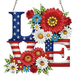 CEOVR Independence Day Hanging Diamond Art for Adults, 4th of July American Flag Diamond Painting Pendant DIY Gem Art Wall Hanging Ornament, Acrylic Home Garden Decor with Chain, Box Kit 7.79×7.3inch in Kuwait
