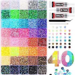 40 Colors Rhinestones for Bedazzling, Bedazzling Tools Kit with Rhinestones - 32000 Pcs 3mm Flatback Gems, Includes B7000 Glue & Full Accessories for DIY Crafts, Nail Art, Shoes and Diamond Art in Saudi Arabia