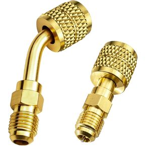 2Pcs R32 Refrigerant 45° Left-Hand Thread Flare Female Brass Adapter + 1/4" Straight Joint, Non-Slip Handle Connector Compatible with R-32 Tanks Split Systems in Kuwait
